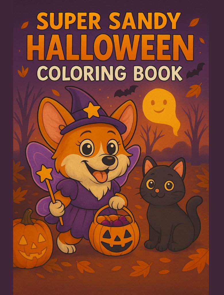 Front cover of Super Sandy Halloween Coloring Book.”
                  width=