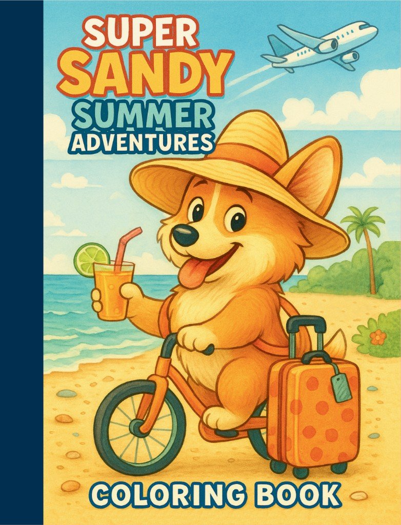 Front cover of Super Sandy Summer Adventures coloring book